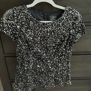 Adrianna Papell Dark Navy and Silver Sequin Blouse